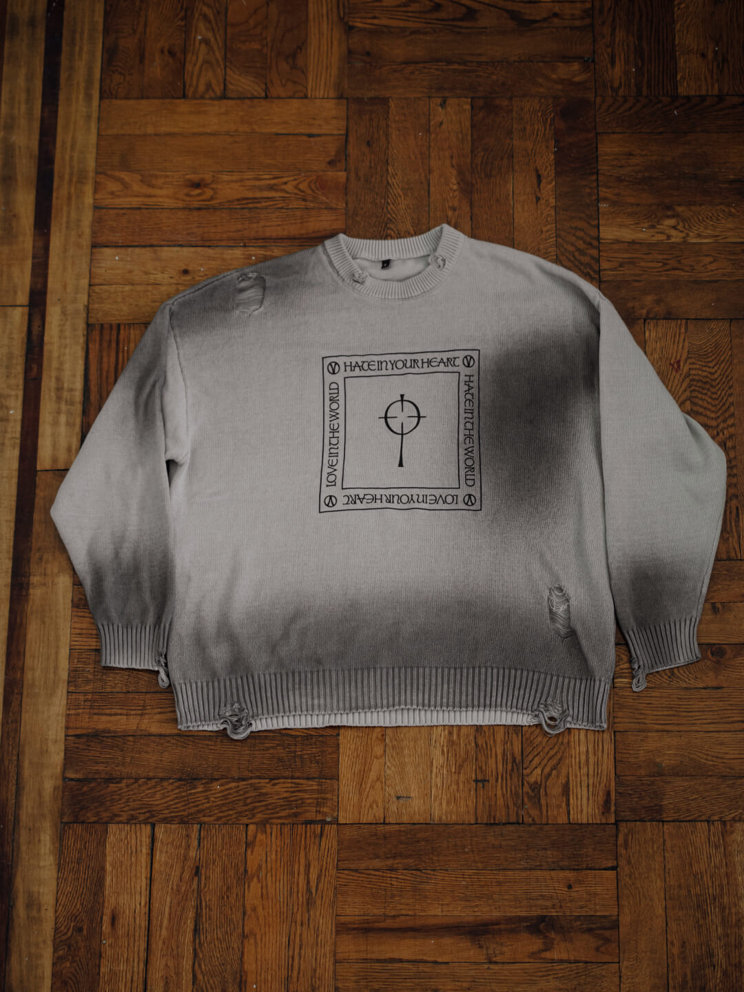 Crucifixed Distressed Sweater