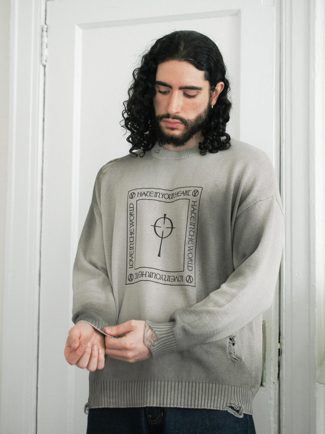 Crucifixed Distressed Sweater