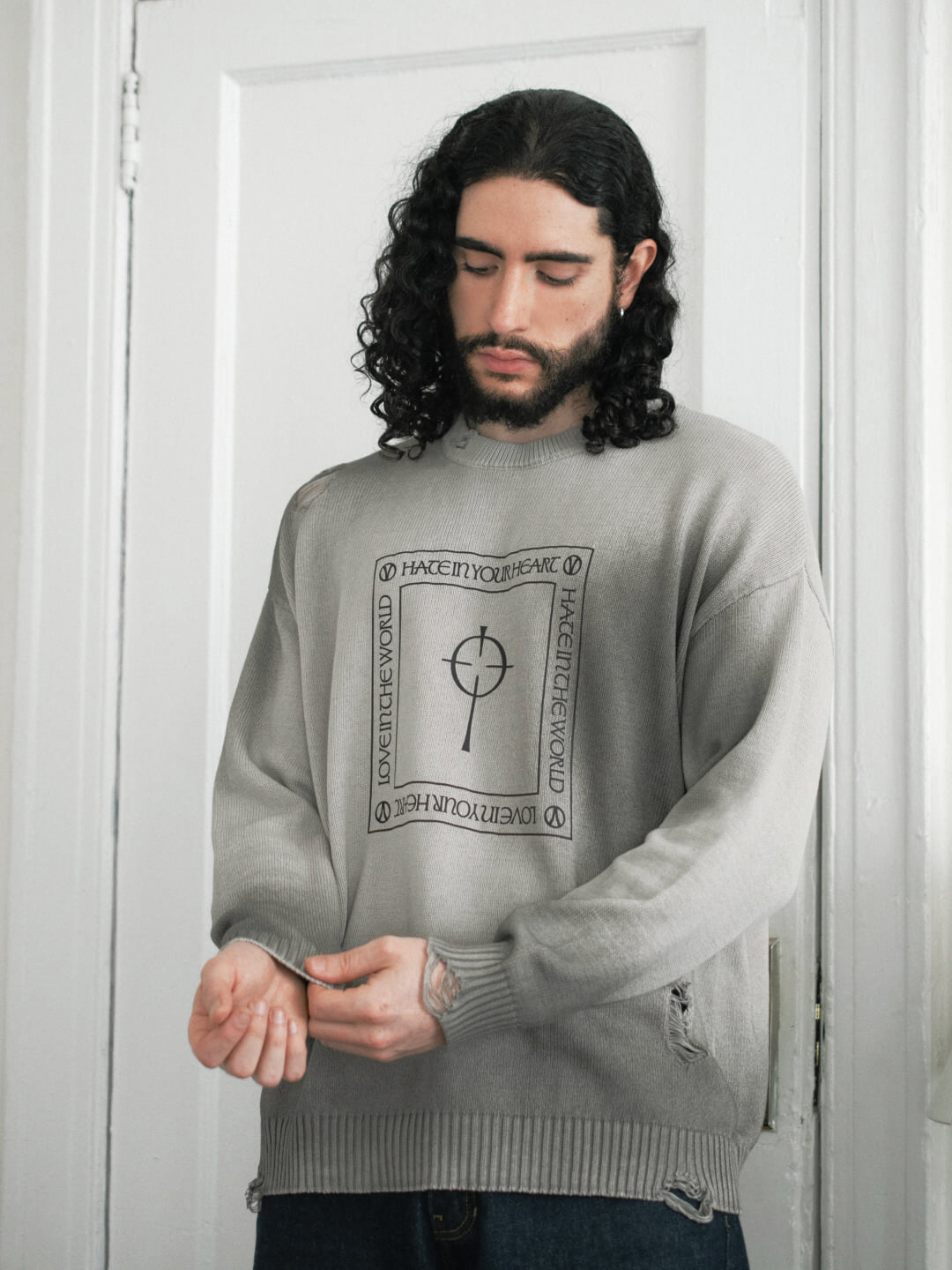 Crucifixed Distressed Sweater